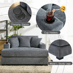 Oversized Chaise Lounger Modern Sofa Couch with Pillows, Charge Station & Cup Holders