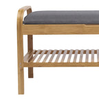 36-Inch Bamboo Shoe Storage Bench with Gray Padded Seat