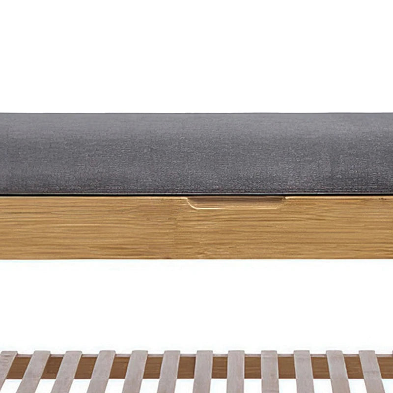 36-Inch Bamboo Shoe Storage Bench with Gray Padded Seat
