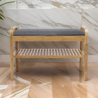 36-Inch Bamboo Shoe Storage Bench with Gray Padded Seat