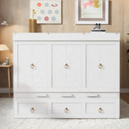 Queen Size Wood Murphy Bed with Drawer and Integrated Charging Hub