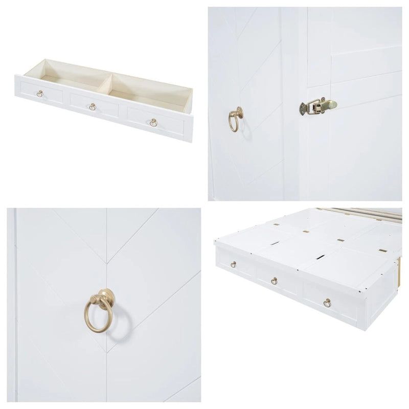 Queen Size Wood Murphy Bed with Drawer and Integrated Charging Hub