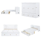 Queen Size Wood Murphy Bed with Drawer and Integrated Charging Hub