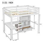 Full Size Wood Loft Bed with L Shaped Desk,Storage Shelves and Drawers