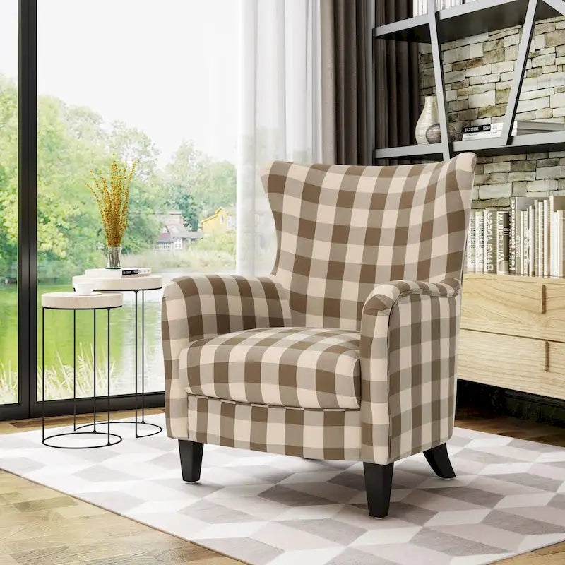 Modern Retro 30.25 High Back Upholstered Arm Chair with Wood Legs for Living Room