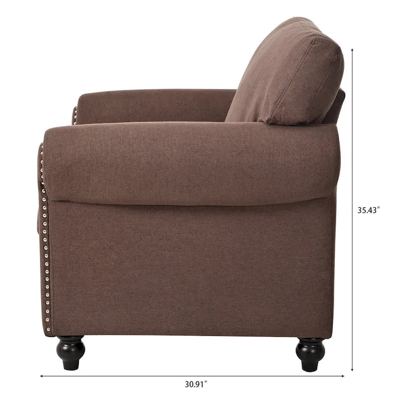 Brown Modern 37.4 Upholstered Accent Chair with Solid Wood Frame and Nailheads for Living Room