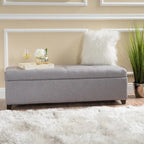 Tufted Fabric Storage Bench with Soft-Close Lid and Birch Legs