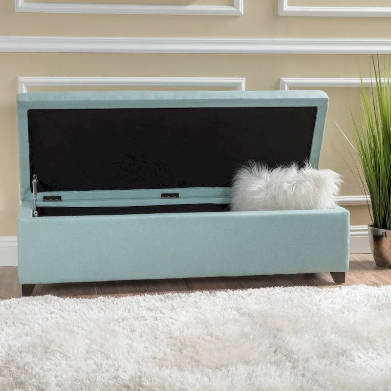 Tufted Fabric Storage Bench with Soft-Close Lid and Birch Legs