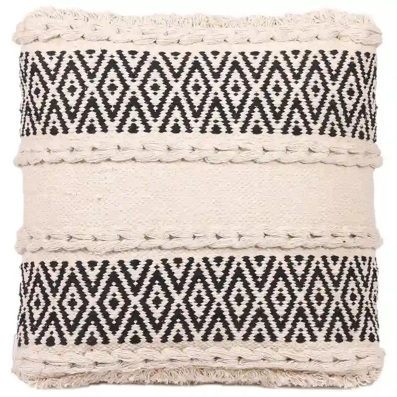 Handmade Cotton Dhurrie Upholstered Stool with Sheesham Wood Frame