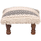 Handmade Cotton Dhurrie Upholstered Stool with Sheesham Wood Frame