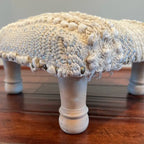 Handmade Cotton Dhurrie Upholstered Stool with Sheesham Wood Frame