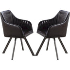 Retro Design Black Leatherette Swivel Dining Chair with Metal Base