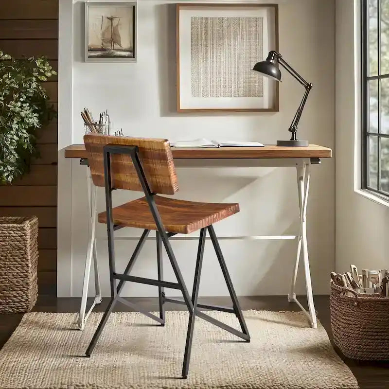 Industrial Reclaimed Wood and Metal Trestle Counter Stool