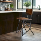 Industrial Reclaimed Wood and Metal Trestle Counter Stool