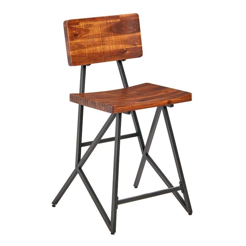 Industrial Reclaimed Wood and Metal Trestle Counter Stool