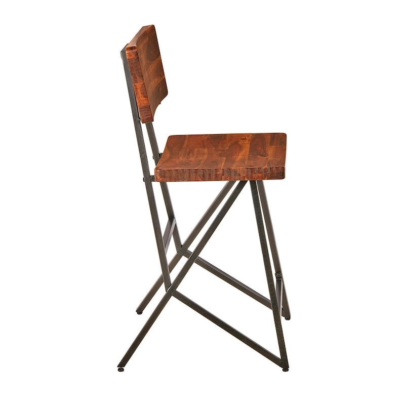 Industrial Reclaimed Wood and Metal Trestle Counter Stool