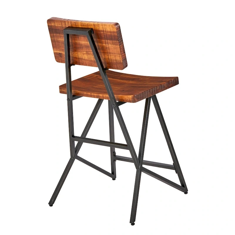Industrial Reclaimed Wood and Metal Trestle Counter Stool