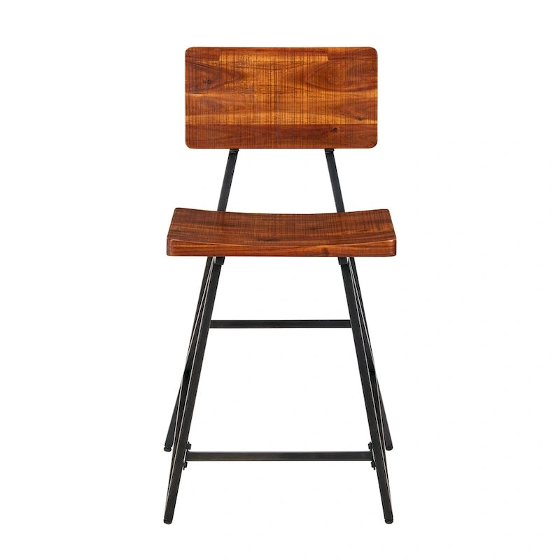 Industrial Reclaimed Wood and Metal Trestle Counter Stool