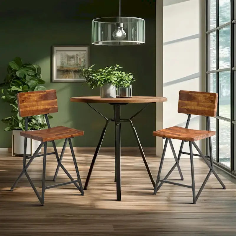 Industrial Reclaimed Wood and Metal Trestle Counter Stool