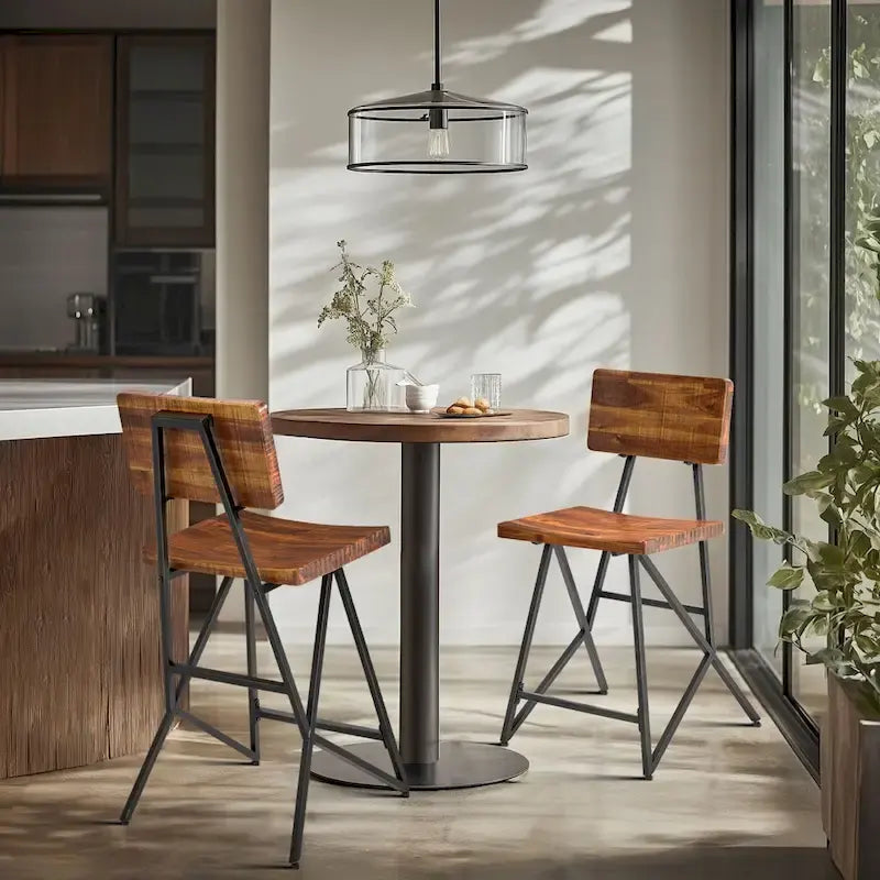 Industrial Reclaimed Wood and Metal Trestle Counter Stool