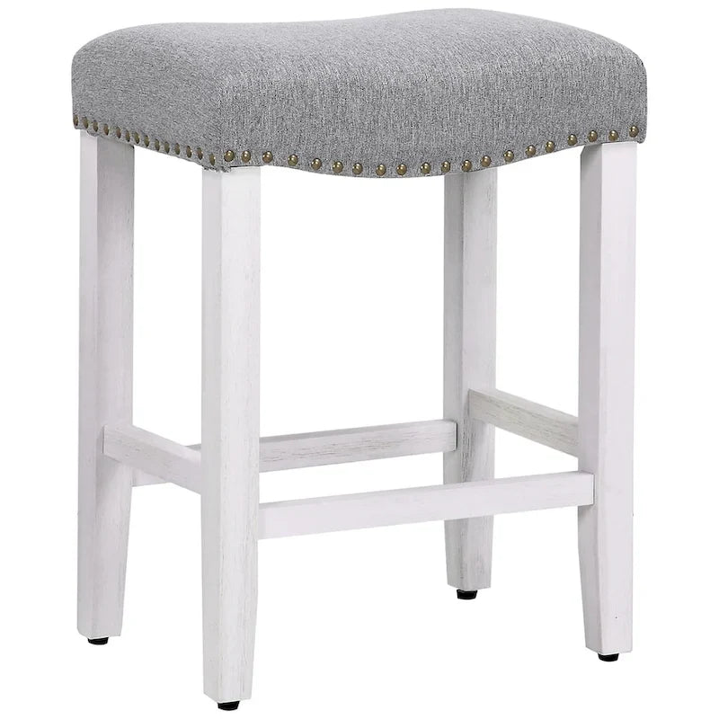Antique White 24-Inch Upholstered Polyester Saddle Counter Stool