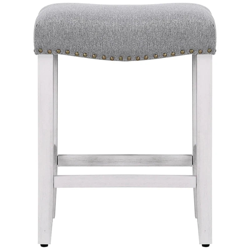 Antique White 24-Inch Upholstered Polyester Saddle Counter Stool