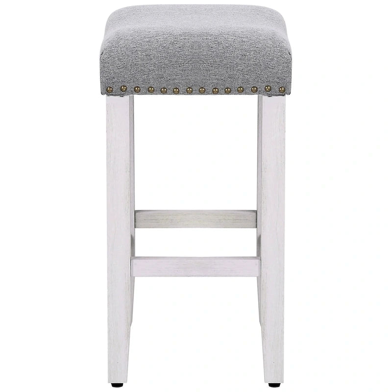 Antique White 24-Inch Upholstered Polyester Saddle Counter Stool