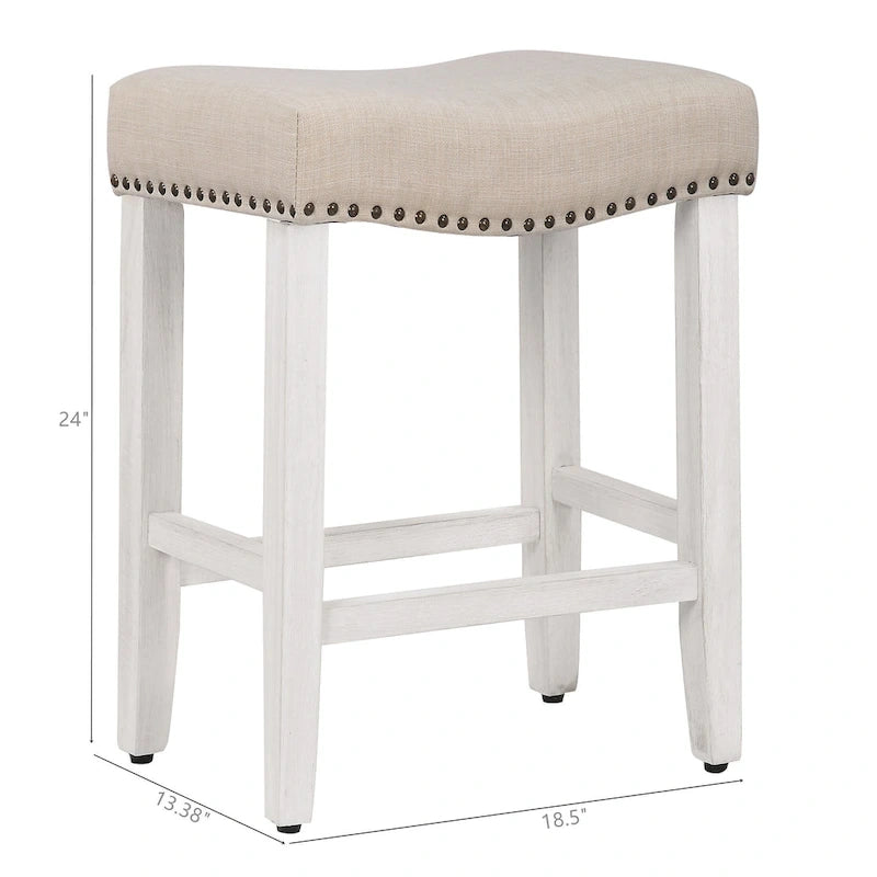 Antique White 24-Inch Upholstered Polyester Saddle Counter Stool
