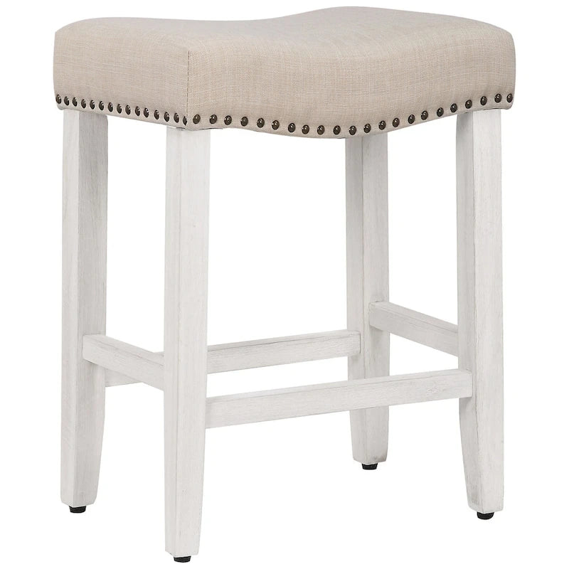 Antique White 24-Inch Upholstered Polyester Saddle Counter Stool