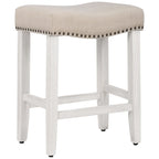 Antique White 24-Inch Upholstered Polyester Saddle Counter Stool