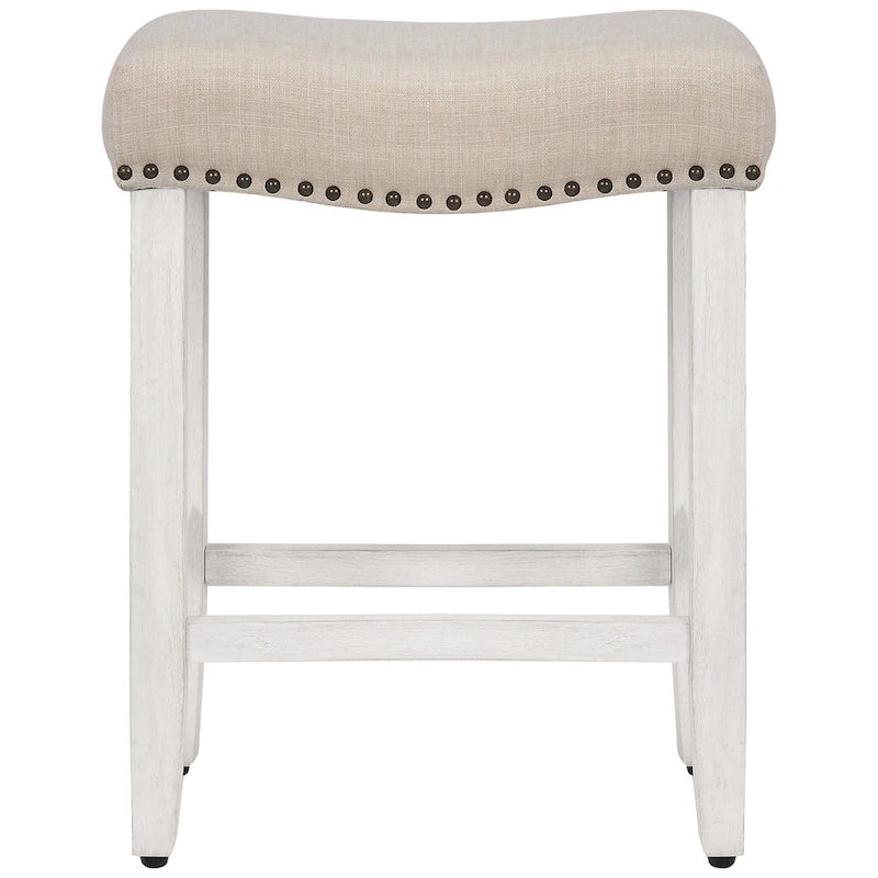 Antique White 24-Inch Upholstered Polyester Saddle Counter Stool