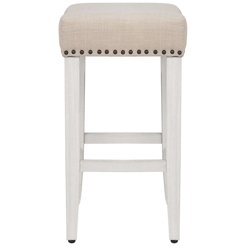 Antique White 24-Inch Upholstered Polyester Saddle Counter Stool