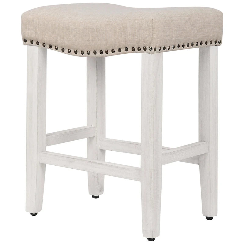 Antique White 24-Inch Upholstered Polyester Saddle Counter Stool