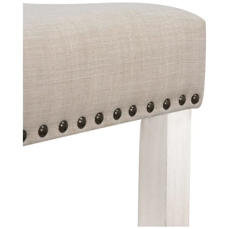 Antique White 24-Inch Upholstered Polyester Saddle Counter Stool