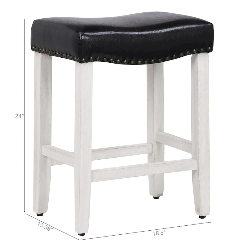 Antique White 24-Inch Upholstered Polyester Saddle Counter Stool