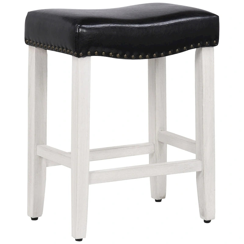 Antique White 24-Inch Upholstered Polyester Saddle Counter Stool