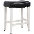 Antique White 24-Inch Upholstered Polyester Saddle Counter Stool