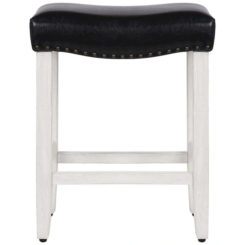 Antique White 24-Inch Upholstered Polyester Saddle Counter Stool
