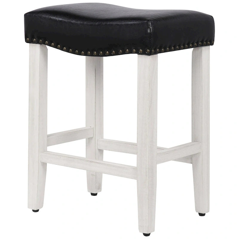 Antique White 24-Inch Upholstered Polyester Saddle Counter Stool