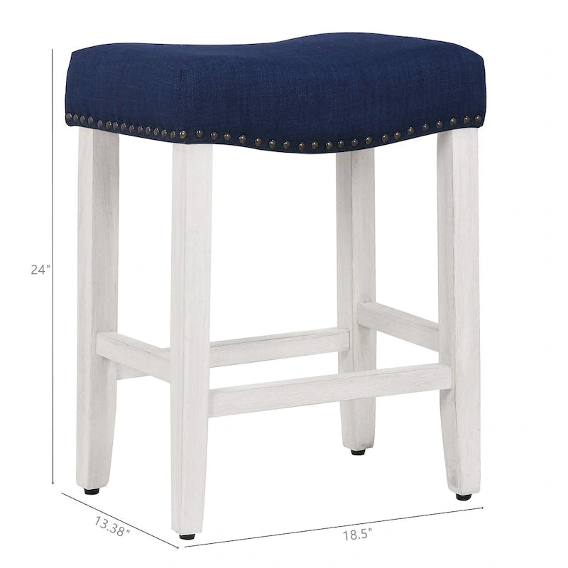 Antique White 24-Inch Upholstered Polyester Saddle Counter Stool