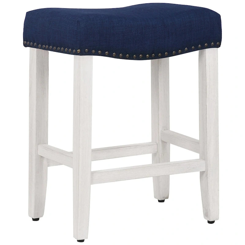 Antique White 24-Inch Upholstered Polyester Saddle Counter Stool