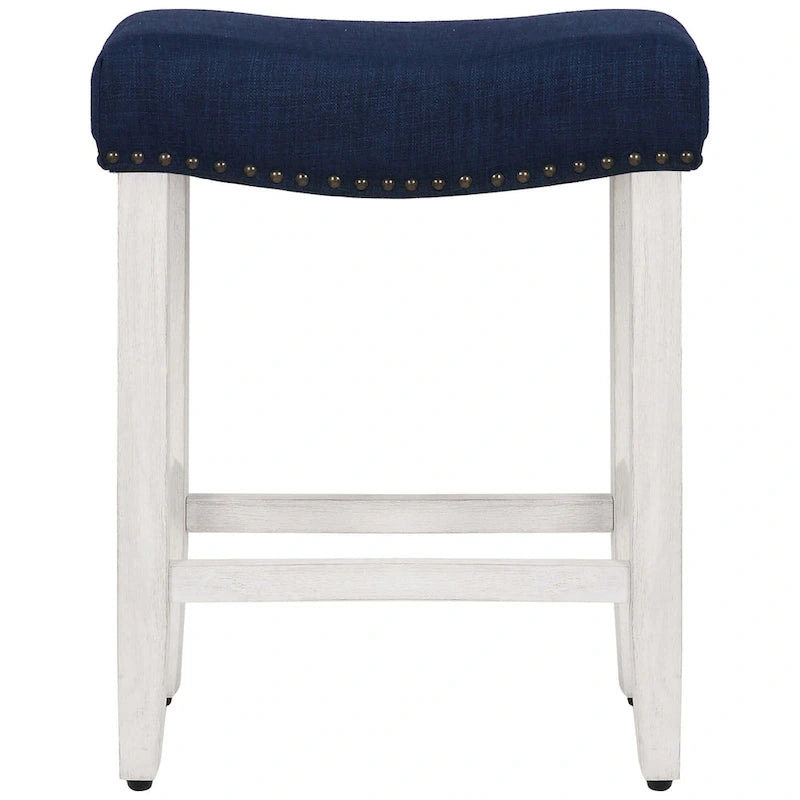 Antique White 24-Inch Upholstered Polyester Saddle Counter Stool