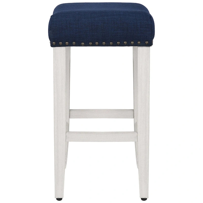 Antique White 24-Inch Upholstered Polyester Saddle Counter Stool