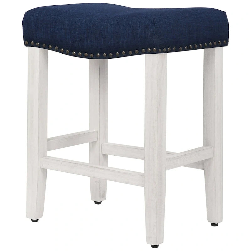 Antique White 24-Inch Upholstered Polyester Saddle Counter Stool
