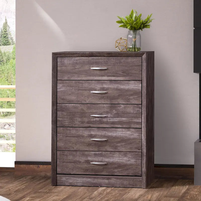 Mid-Century Modern 5-Drawer Tall Dresser with Clean Curves