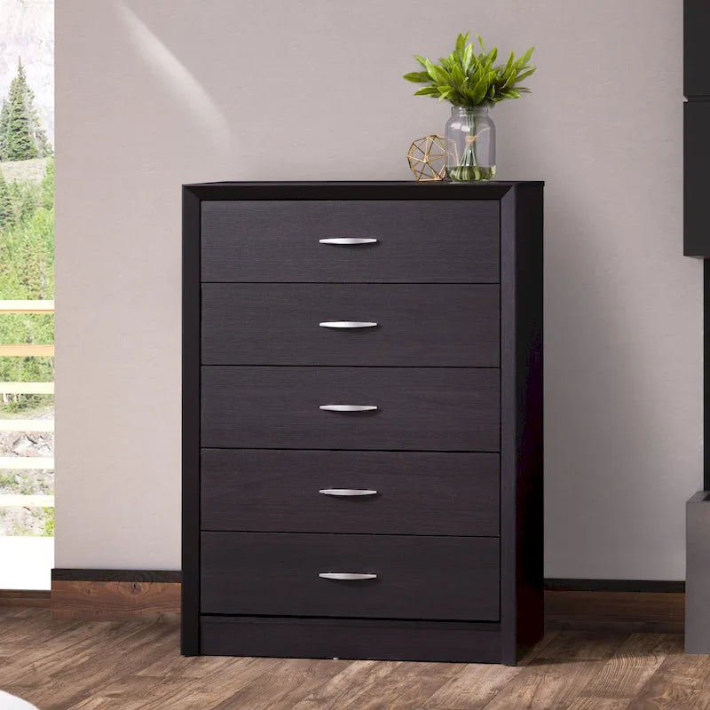 Mid-Century Modern 5-Drawer Tall Dresser with Clean Curves