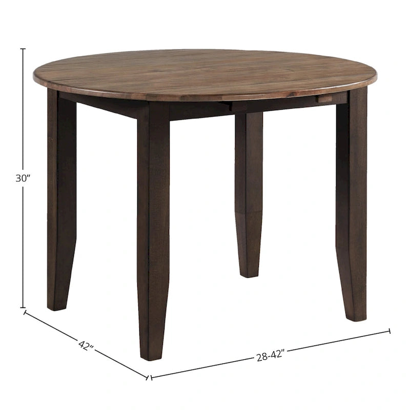 Black and Walnut Round Drop Leaf Dining Table