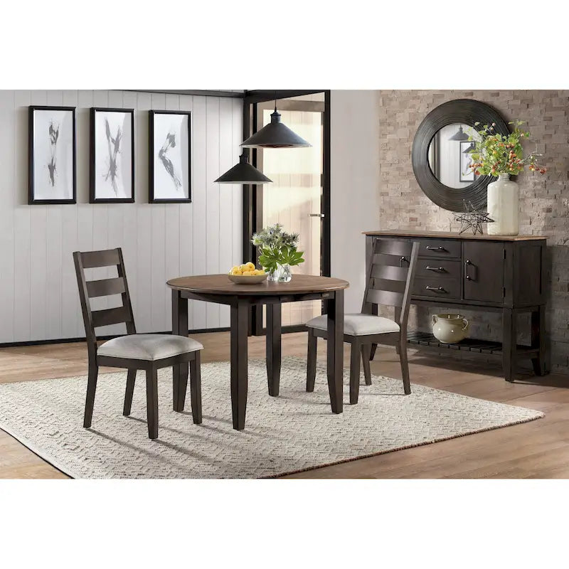 Black and Walnut Round Drop Leaf Dining Table