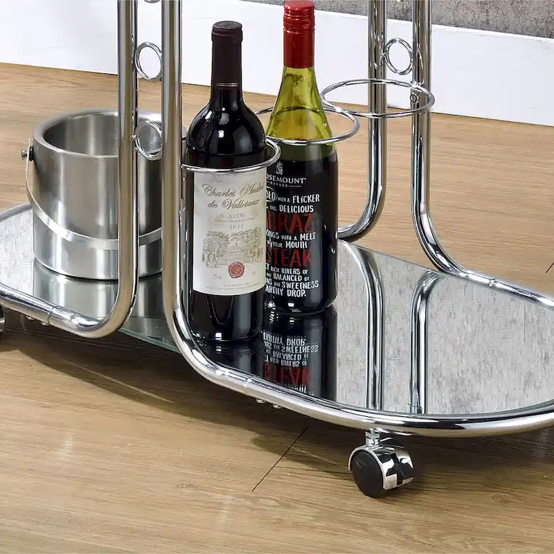 Modern Chrome Frame Glass Top Serving Cart with Casters