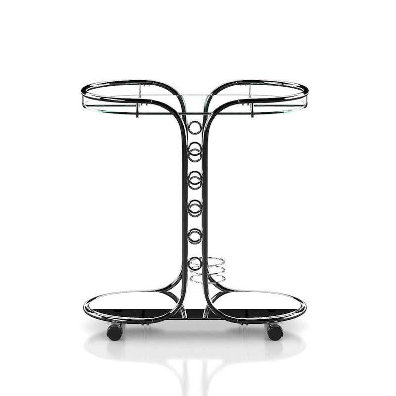 Modern Chrome Frame Glass Top Serving Cart with Casters